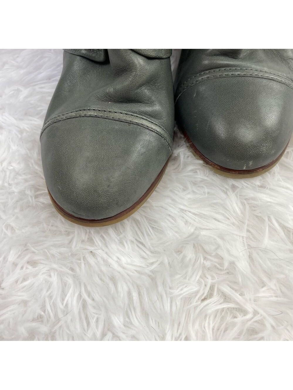Barbara Bui Shearling Foldover Lace Up Leather Wedge Booties - Picture 2 of 8